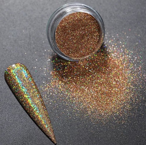 Holographic gold glitter nail - holographic,